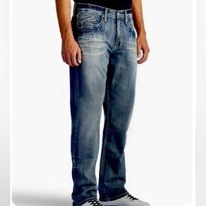 ROCK & REPUBLIC JAGGER MEDIUM WASH straight DISTRESSED JEANS MENS SZ 34X32  EUC